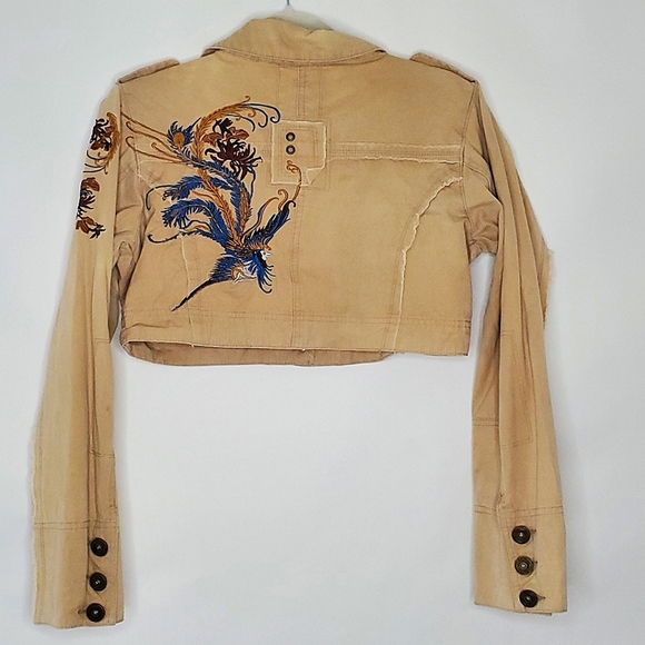 Entro Cropped Embroidered Jacket Size L Cotton Lightweight Festival Western Boho - Picture 1 of 13